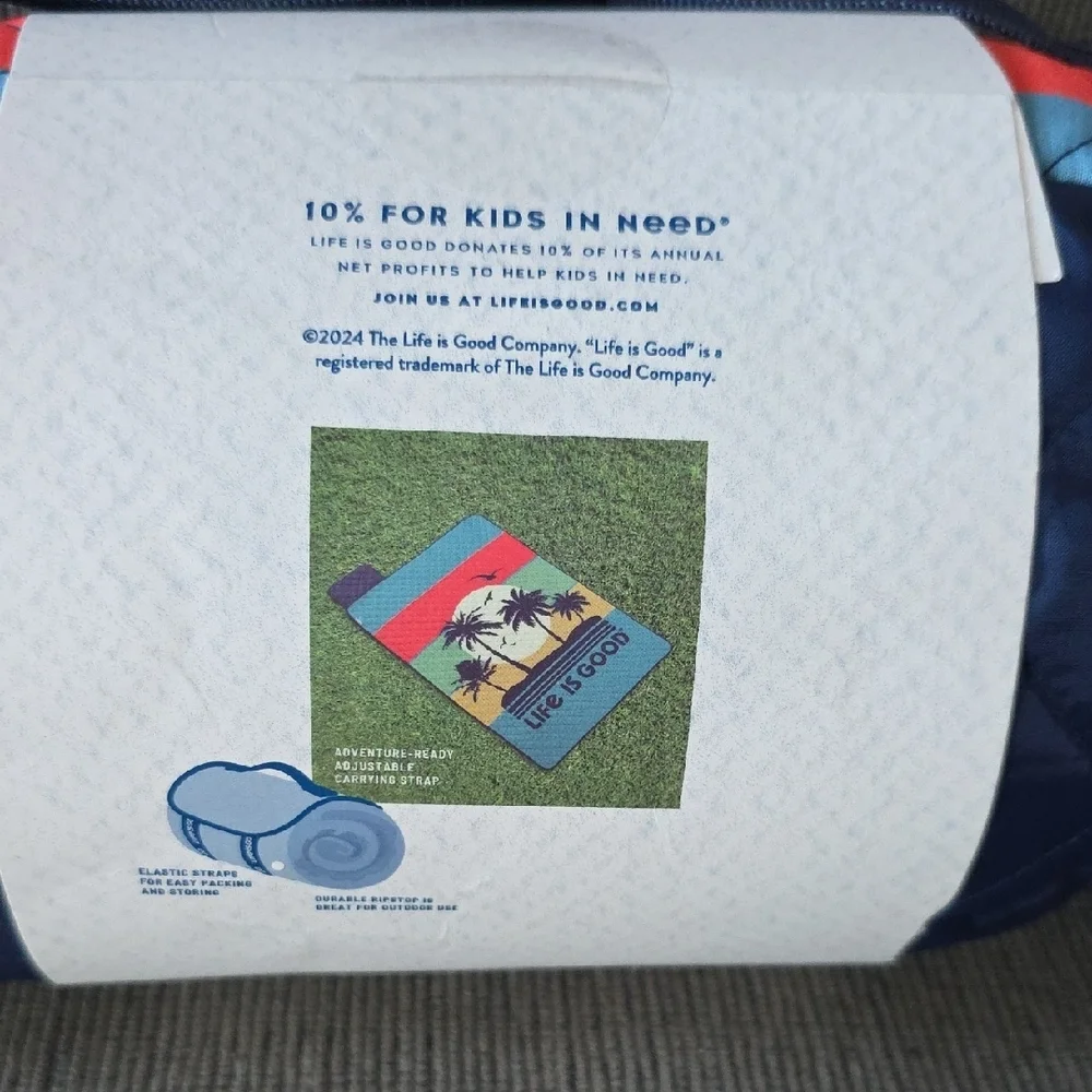 Life Is Good Blue Outdoor Blanket With Palm Trees And‎ Stripes, NWT, 50